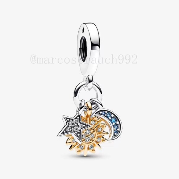 Pandora Two-tone Celestial Triple Dangle Charm - Picture 1 of 5